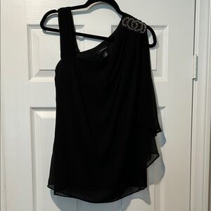 R&M Richards Black One-Shoulder Top with Beaded Detail